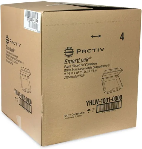 Vista 3 de Pactiv Evergreen SmartLock - Recipiente de espuma con tapa con bisagras, XL, 9.5 x 10.5 x 3.25, blanco, 250/caja