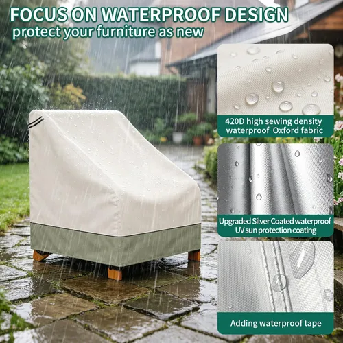 Vista 3 de AKEfit Fundas para sillas Adirondack para patio, paquete de 2 unidades, para sillas impermeables de hasta 29 pulgadas de ancho x 30 pulgadas