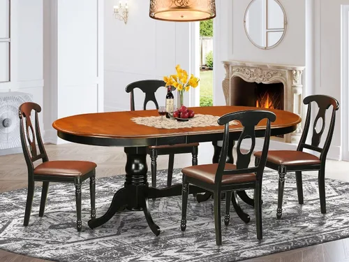 Vista 2 de East West Furniture PLKE5-BCH-LC - Juego de muebles de comedor de 5 piezas, incluye una mesa de cocina ovalada con hoja de mariposa y 4 sillas