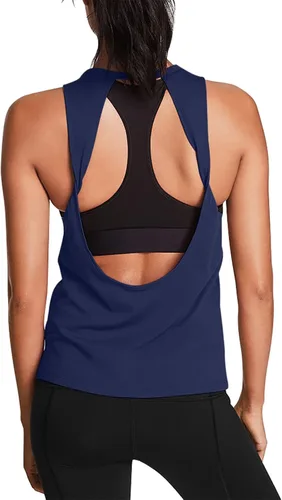 Vista 9 de Mippo Tops de entrenamiento para mujer, camisetas de yoga con espalda Verde militar