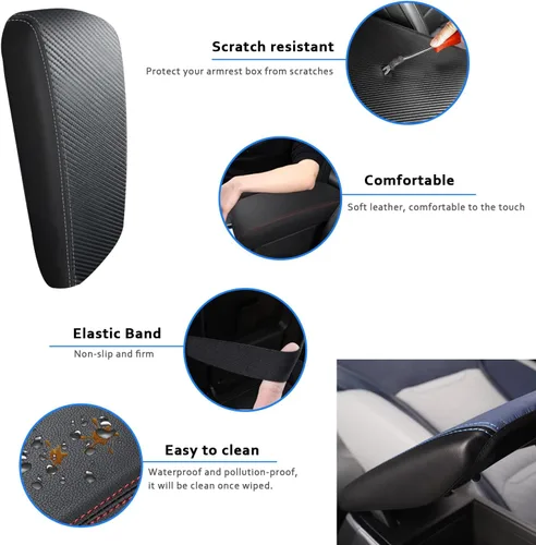 Vista 4 de Funda para reposabrazos de consola central de automóvil para Kia Optima 2016, 2017, 2018, 2019, 2020, de piel, antiarañazos, funda de asiento