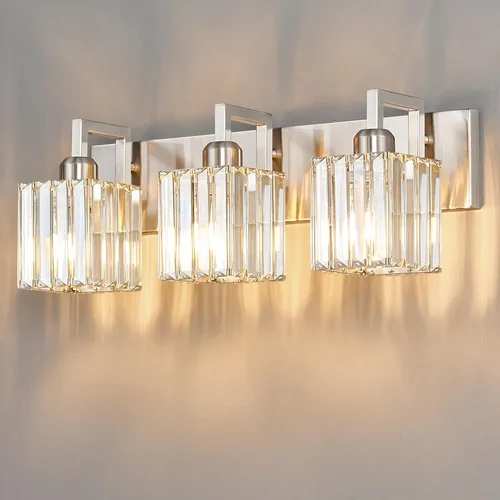 Vista 7 de Moderna lámpara de cristal para pared/tocador de baño, de 5 luces, color cromo Cromo torcido