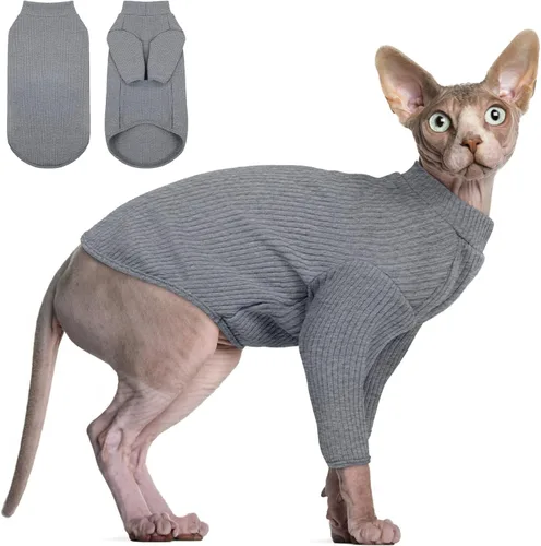 Vista 12 de DENTRUN Sphynx - Camisa de gatos sin pelo, camiseta de gatito, transpirable, cuello alto, adorable ropa de gato, chaleco de pijama Negro
