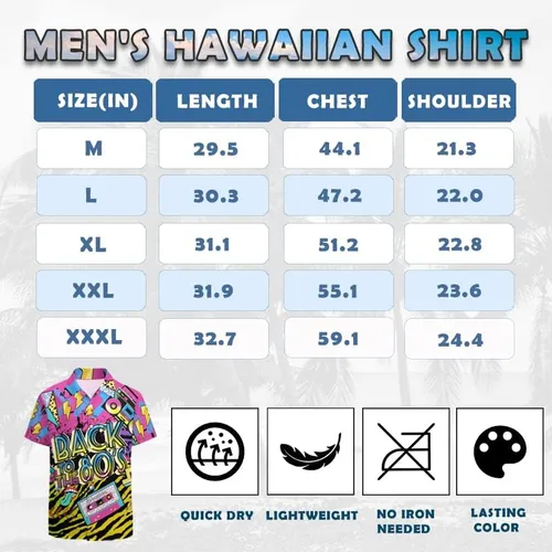 Vista 3 de LARSD Camisas de los años 80 para hombre, camisa con botones de los años 90, camisa vintage retro hawaiana de playa, camisa de discoteca de neón