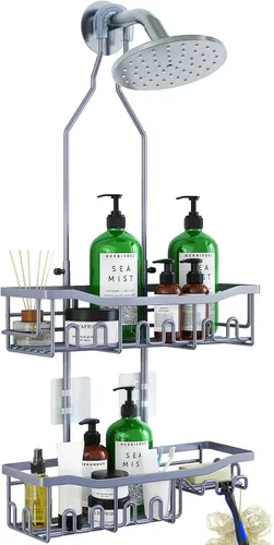 Vista 14 de Organizador de ducha mejorado de longitud extendida con ganchos, soporte para champú y jabón resistente a la oxidación, organizador de baño grande