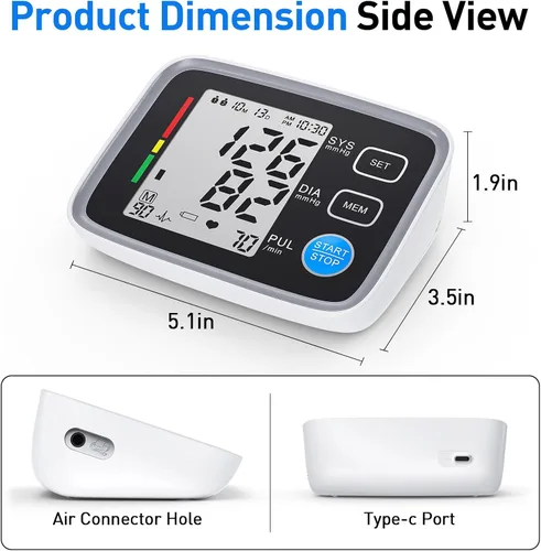 Vista 5 de ALPHAGOMED Monitor de presión arterial para brazo de tamaño superior para uso doméstico 2 tamaños de brazalete, 9-17'' y 13-21'' brazalete