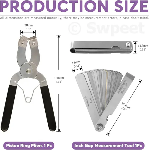 Vista 3 de Swpeet 4 unidades de compresor de anillo de pistón de 3 pulgadas y herramienta de instalación de pistón ajustable, alicates de extracción con llave