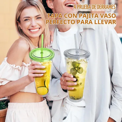Vista 3 de Zukro Vaso acrílico transparente con pajita y tapa de 32 oz, vaso de plástico reutilizable aislado de doble pared para café helado, vaso para llevar