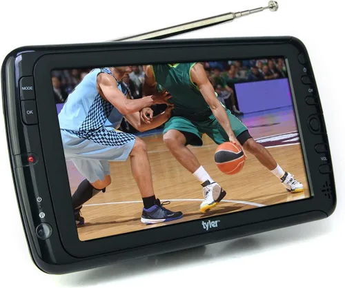 Vista 7 de Tyler 7" Monitor LCD de TV portátil con batería recargable, capacidad inalámbrica, HD-TV, USB, entrada HDMI, AC/DC, control remoto, soporte