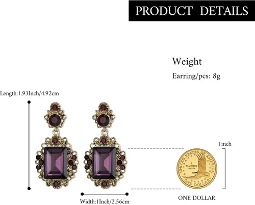 Vista 5 de BriLove Aretes colgantes de estilo victoriano para mujer, impresionantes aretes de corte esmeralda inspirados en cristal brillante para fiesta