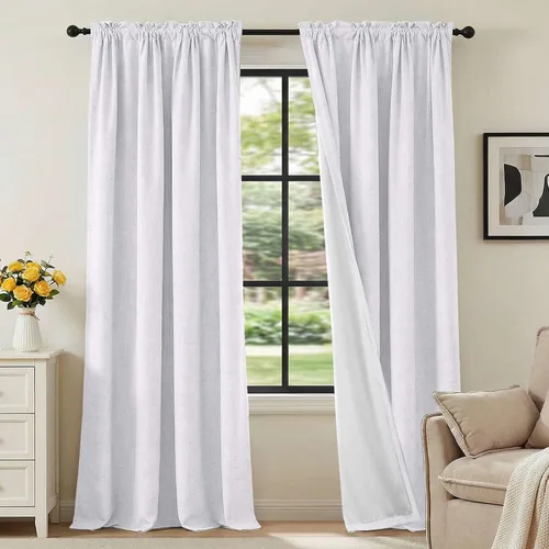 Vista 81 de H.VERSAILTEX Cortinas 100% opacas con aspecto de lino para dormitorio, bloqueo de luz completa, bolsillo para barra, cortinas de ventana gruesas