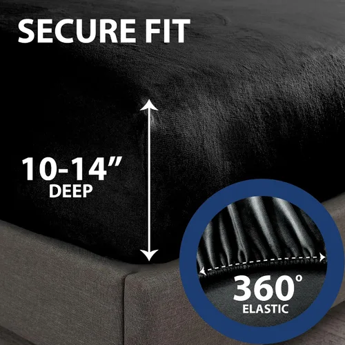 Vista 4 de Cathay Home Sábana Bajera de Felpa Suave Twin - Felpa Ultra Suave y Gruesa - Calidez Acogedora para Todas las Estaciones - Sábana Bajera con Negro