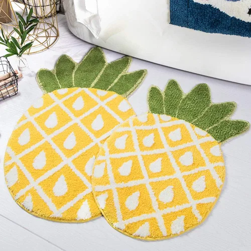 Vista 2 de Tapete antideslizante con diseño de piña, diseño de piña de dibujos animados, para decoración del hogar, sala de estar, dormitorio, baño, fruta