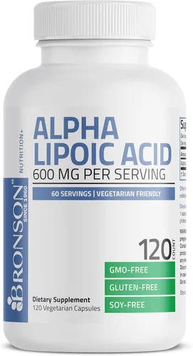 Vista 3 de Bronson Ácido alfa lipoico 600 mg eliminador de radicales libres apoya la salud antioxidante, sin OMG, 120 cápsulas vegetarianas (60 porciones)