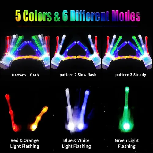 Vista 2 de COTRUERE Guantes con luz LED, arco iris, regalos de Pascua para niños y adultos, guantes brillantes de luz rave, juguetes geniales, rellenos