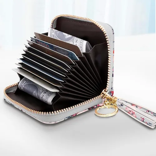 Vista 2 de Billetera pequeña para tarjetas de crédito RFID con purpurina linda para mujer