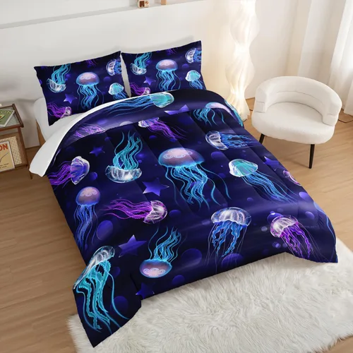Vista 29 de HOSIMA Juego de edredón de decoración gótica, patrón de calaveras de polilla de la muerte, juego de cama de Halloween tamaño Queen para decoración