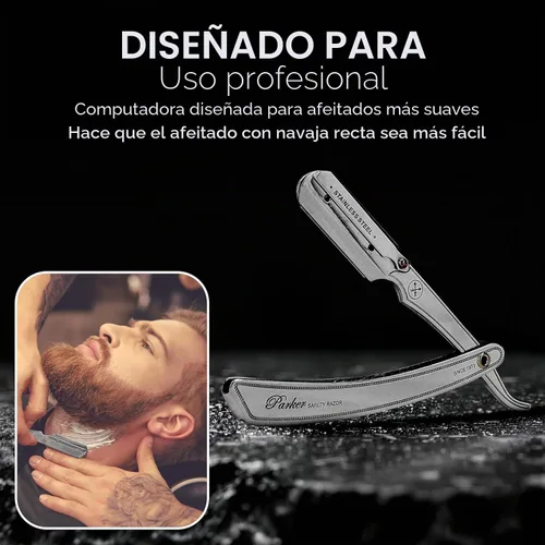 Vista 5 de Maquinilla de afeitar recta Parker SRX – Maquinilla de barbero totalmente de acero inoxidable con soporte de hoja tipo clip para hojas desechables