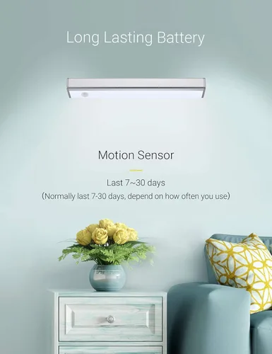 Vista 7 de Joyzy Luz automática de armario, luz LED inalámbrica para despensa, dos modos de iluminación con sensor de movimiento, iluminación de gabinete