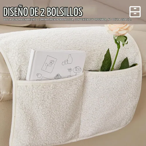 Vista 4 de Funda para Reposabrazos, Protector para Silla Reclinable, Protector para Muebles, Bolsillo de Almacenamiento Lateral, Funda Elástica para Beige