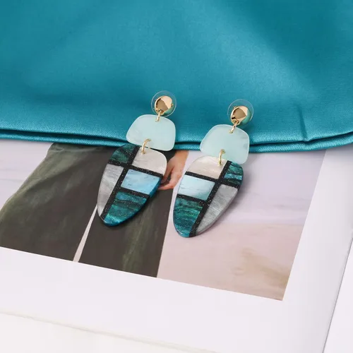 Vista 4 de ENSKEFEN Acrylic Earrings for Women Boho Drop Dangle Earrings Geometric Statement Earrings Colorful Resin Acetate Earrings Retro Fashion Jewelry