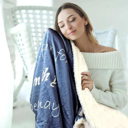 Vista 9 de Manta de oración – Ultra suave y cálida colcha de doble capa con las Escrituras de 50 x 65 pulgadas – Manta de franela azul índigo y forro polar