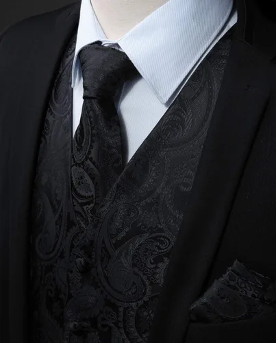 Vista 2 de Enlision Mens Vest Tie Set Paisley Vest and Necktie Pocket Square 3pc Formal Dress Waistcoat for Suit or Tuxedo