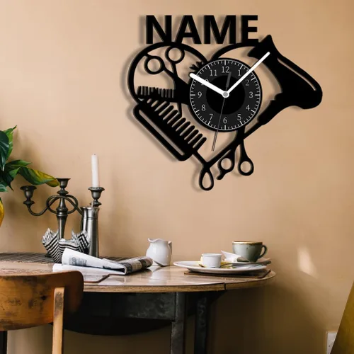 Vista 8 de AIFLM Reloj de pared personalizado para peluquería con texto personalizado, reloj de pared para peluquería, peluquería, reloj de pared, regalo único