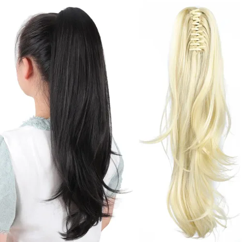 Vista 15 de Extensiones de cola de caballo, extensiones de cabello de cola de caballo con clip de garra marrón oscuro para mujer, pieza de cabello rizado