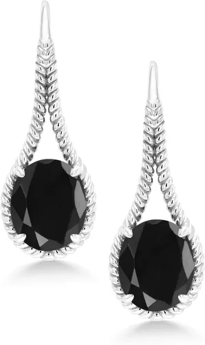 Vista 2 de Gem Stone King Aretes colgantes de plata de ley 925 con zafiro negro para mujer