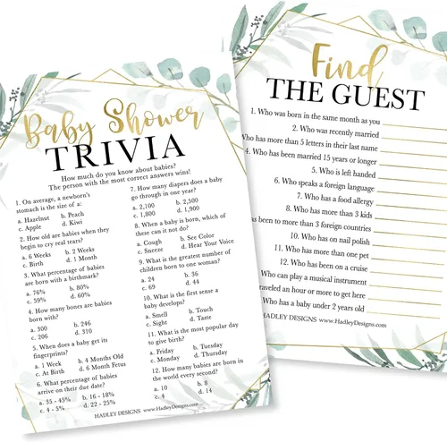 Vista 10 de Hadley Designs Juegos de baby shower para 25 invitados – Juego de trivia Blue Clothesline Boy Baby Shower, Find The Guest Babyshower Game Boy