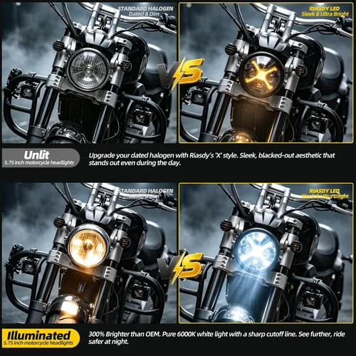 Vista 7 de 5 3/4 5.75 Pulgadas Faro LED para Motocicleta con Carcasa de Faro y Soporte DRL Ámbar para Motocicleta Compatible con Kawasaki Shadow para Motos