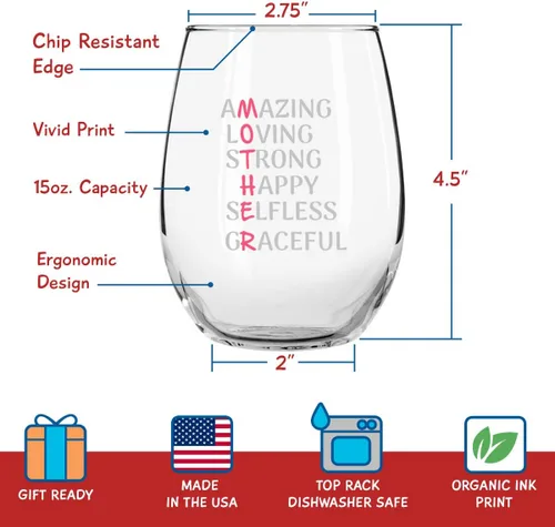Vista 2 de Copa de vino para madre con palabras cariñosas y cariñosas, regalo de copa de vino para la mejor mamá, regalo para el día de la madre, divertido
