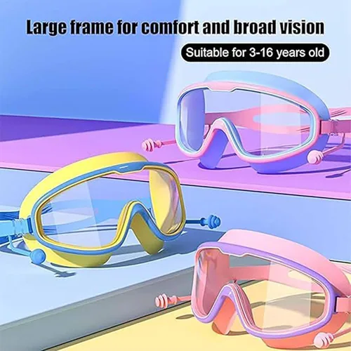 Vista 2 de Gafas cósmicas, gafas de natación con marco grande HD para niños, impermeables y antivaho