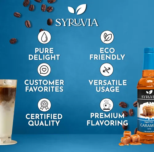 Vista 5 de Jarabe de café sin azúcar Syruvia, jarabe con sabor a caramelo para bebidas, lattes y postres – 25.4 fl oz