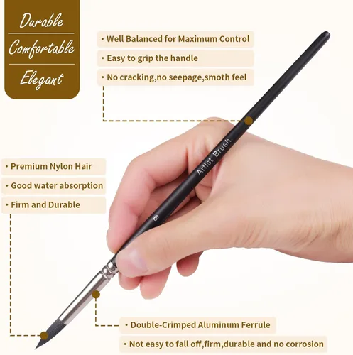 Vista 2 de Juego de pinceles para acuarela, 12 pinceles profesionales para pintura acrílica, pinceles de pintura al óleo para cabello fino sintético suave