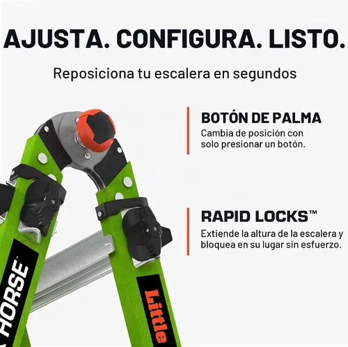 Vista 4 de Little Giant Escaleras Dark Horse 2.0 FG 13', verde de alta visibilidad
