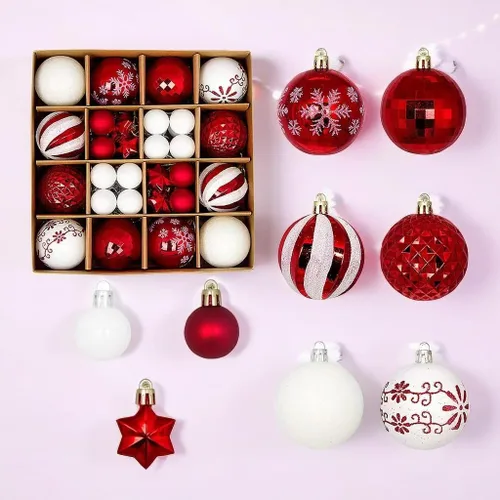 Vista 14 de Juego de 44 adornos de bolas de Navidad, adornos de bolas de Navidad inastillables para Navidad, vacaciones, corona y decoraciones de fiestas