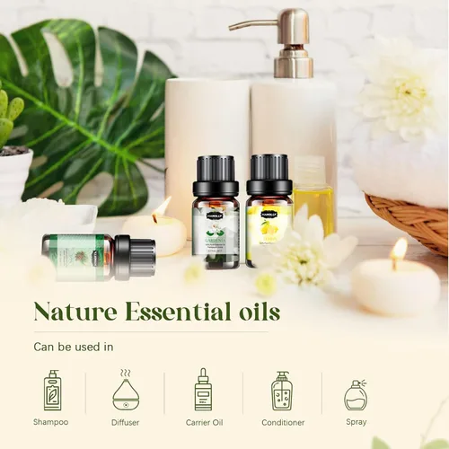 Vista 6 de Juego de aceites esenciales, kit de aceites esenciales de aromaterapia para difusor, humidificador, masaje, cuidado de la piel (12 x 5ml) - árbol
