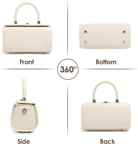 Vista 7 de Bolso de hombro de cuero para mujer, bolso de mano estructurado inspirado en el diseñador, bolso de mano de cuero genuino con correas ajustables