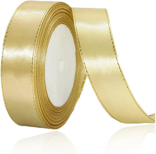 Vista 9 de Cintas de satén beige de 1 pulgada x 25 yardas, cinta de tela con bordes dorados para envolver regalos, manualidades, ramos florales, lazos