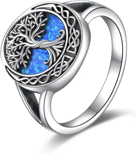 Vista 9 de ONEFINITY Anillos del Árbol de la Vida de Plata Esterlina Anillos de Nudo Celta del Árbol de la Vida Joyería del Árbol Genealógico Regalos