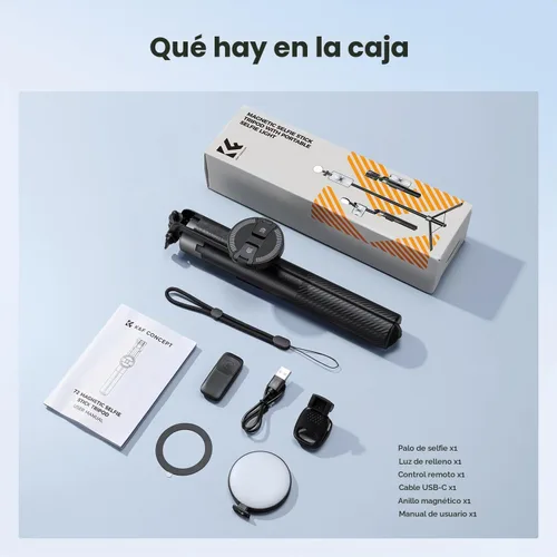 Vista 10 de K&F CONCEPT Trípode de teléfono de 72 pulgadas, clip y palo magnético para selfie con luz de relleno y control remoto, soporte de trípode automático