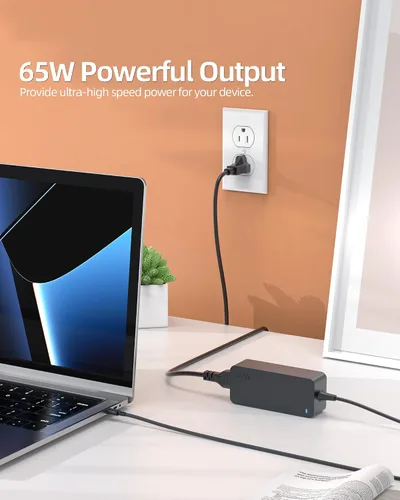 Vista 4 de Nicpower Cargador USB C de 65 W compatible con portátil LG Gram – Carga rápida PD, luz indicadora, cable de alimentación extra largo de 10 pies, 6+