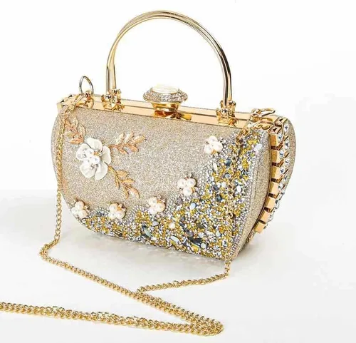 Vista 2 de Bolso de mano de noche brillante para mujer, con purpurina brillante y diamantes de imitación para boda, fiesta de graduación
