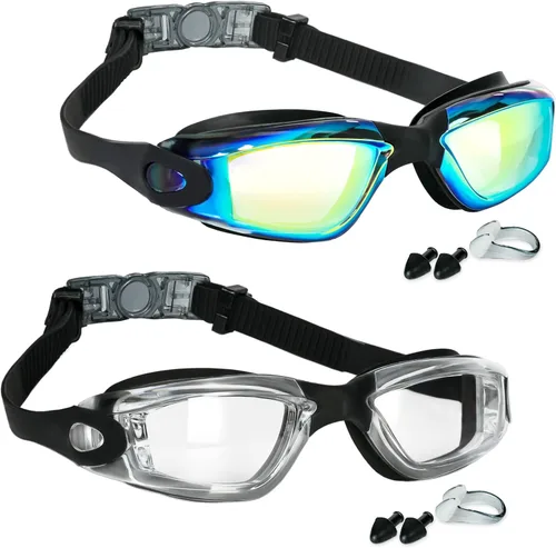 Vista 9 de EWPJDK Gafas de natación – Paquete de 2 gafas de natación antivaho sin fugas para adultos, mujeres y hombres