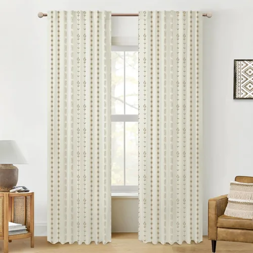 Vista 17 de Lino Rosa Cortinas de Crema y Negro para Cocina, Cortinas Opacas Bohemias para Ventana de Baño y Sala de Estar, 45 Pulgadas de Largo