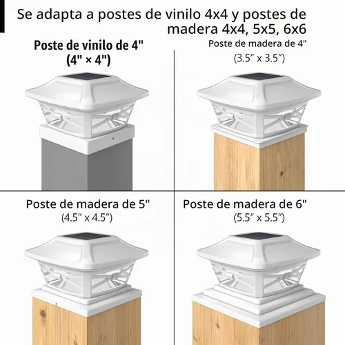 Vista 4 de Davinci Lighting Renaissance Luces Solares para Tapas de Postes Exteriores - Incluye Bases para Postes 4x4 5x5 6x6 - Luz LED Brillante - Blanco