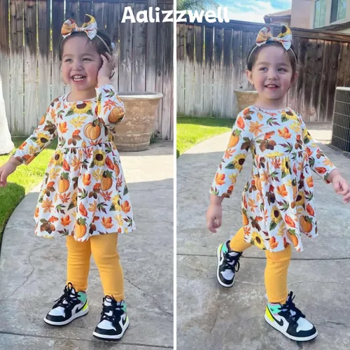 Vista 3 de Aalizzwell Traje de túnica floral para niñas pequeñas para otoño e invierno