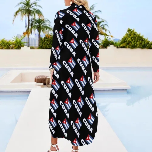 Vista 2 de Vestido de camisa de manga larga con botones y bandera cubana para mujer